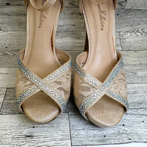 Women's De Blossom Collection Size 9 High Heels w/Rhinestones & Lace‎ - Picture 3 of 13